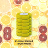 Un jeu de six têtes de brosse au citron jaune, emballées dans un support cylindrique.