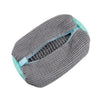 A gray reusable shoe washing bag with a teal trim and soft bristles.