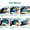 Instructions showing how to apply and peel off anti-fog film from a car mirror.