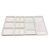 White dental autoclavable cabinet tray organizer with multiple compartments and slots