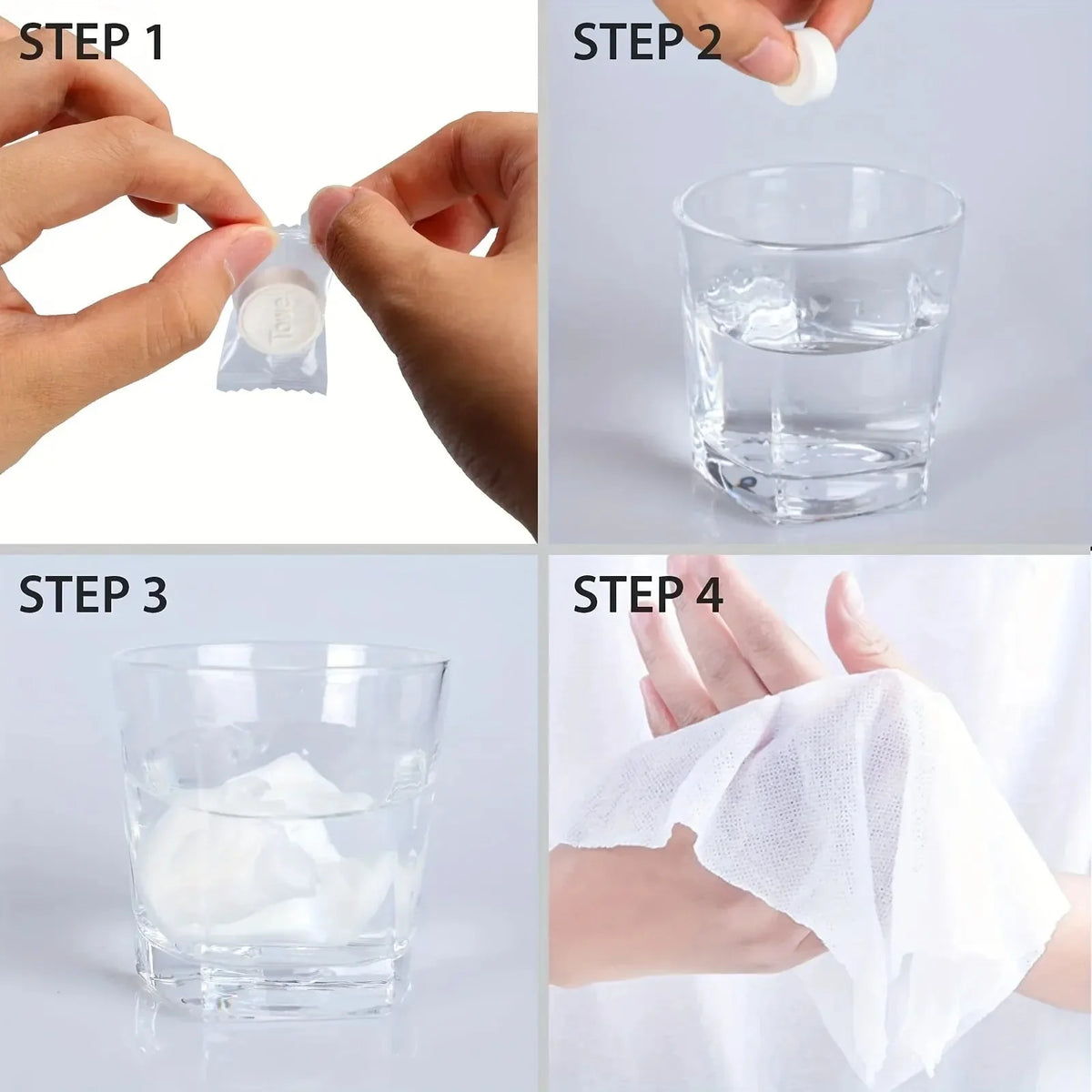 Cuatro pasos para usar toallitas húmedas comprimidas desechables para la cara y el cuerpo