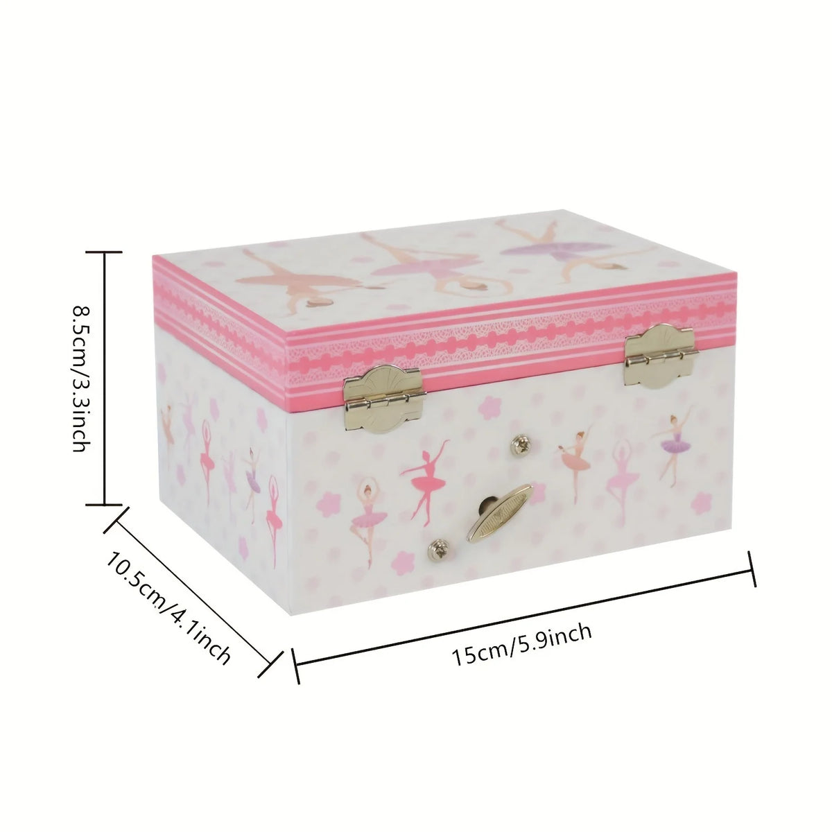 Caja de música de ballet rosa clásica con decoración de espejo, vista desde arriba.
