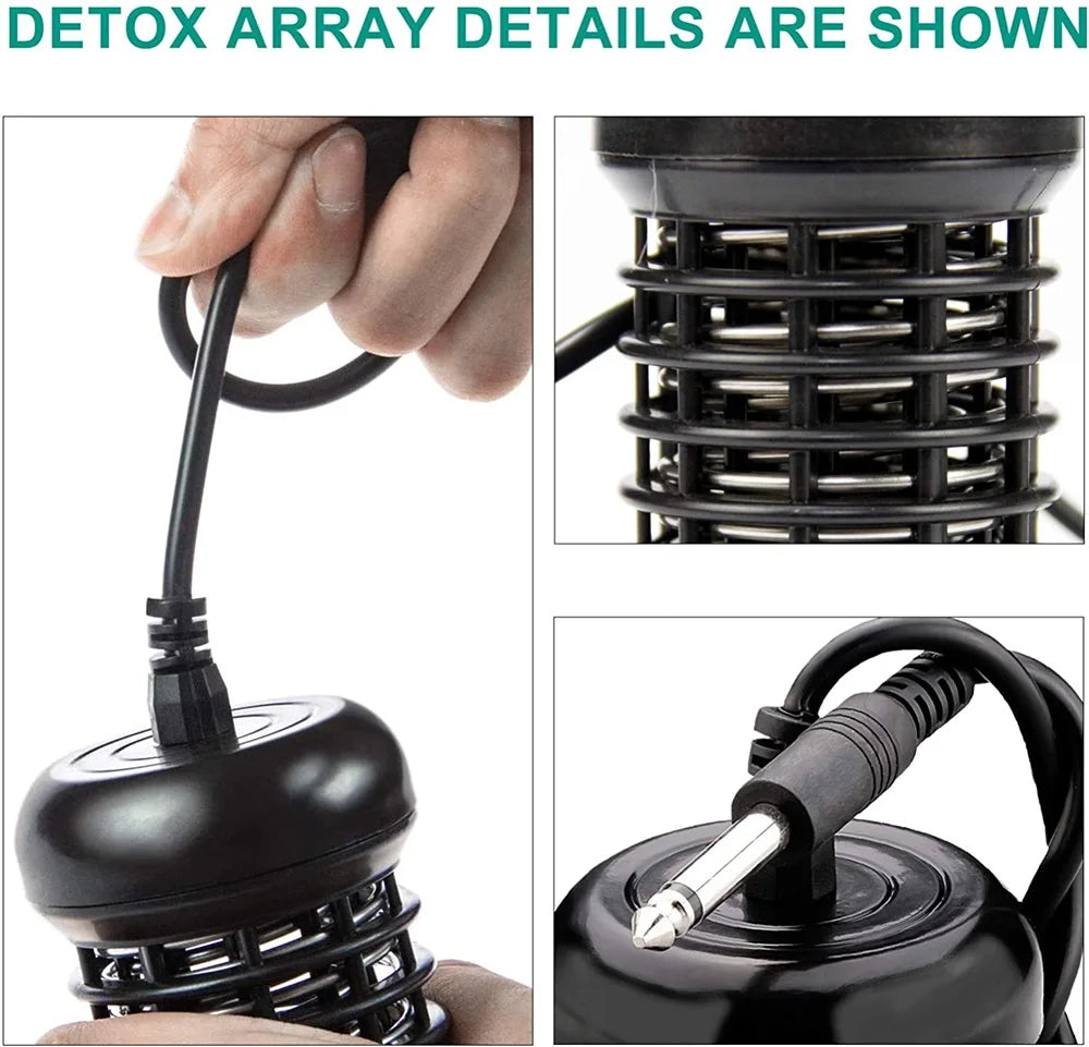 Close-up view of an ionic foot spa bath massager device and its components.