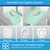 Three types of disposable toilet seat covers: square, O-shaped, and U-shaped, shown in a light green color.