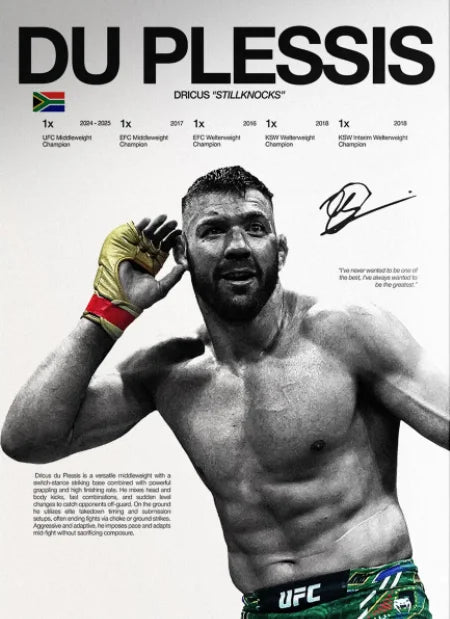 A muscular male fighter with a beard and intense expression wearing a UFC shirt.