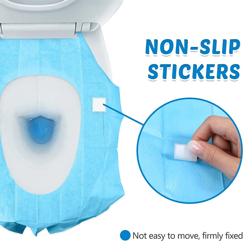 Blue non-slip stickers used to secure disposable toilet seat covers for training