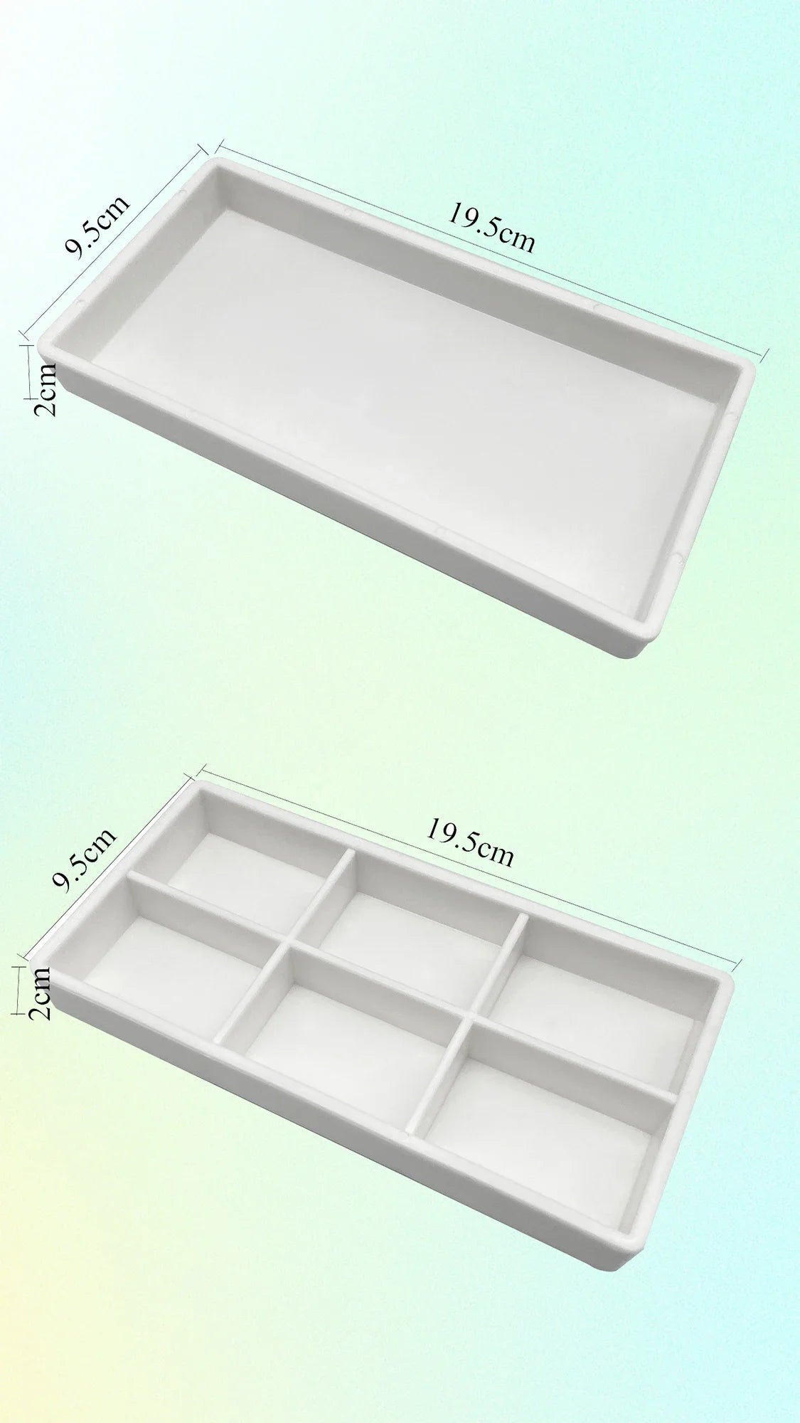 White dental autoclavable cabinet tray organizer with divided compartments shown from the side.