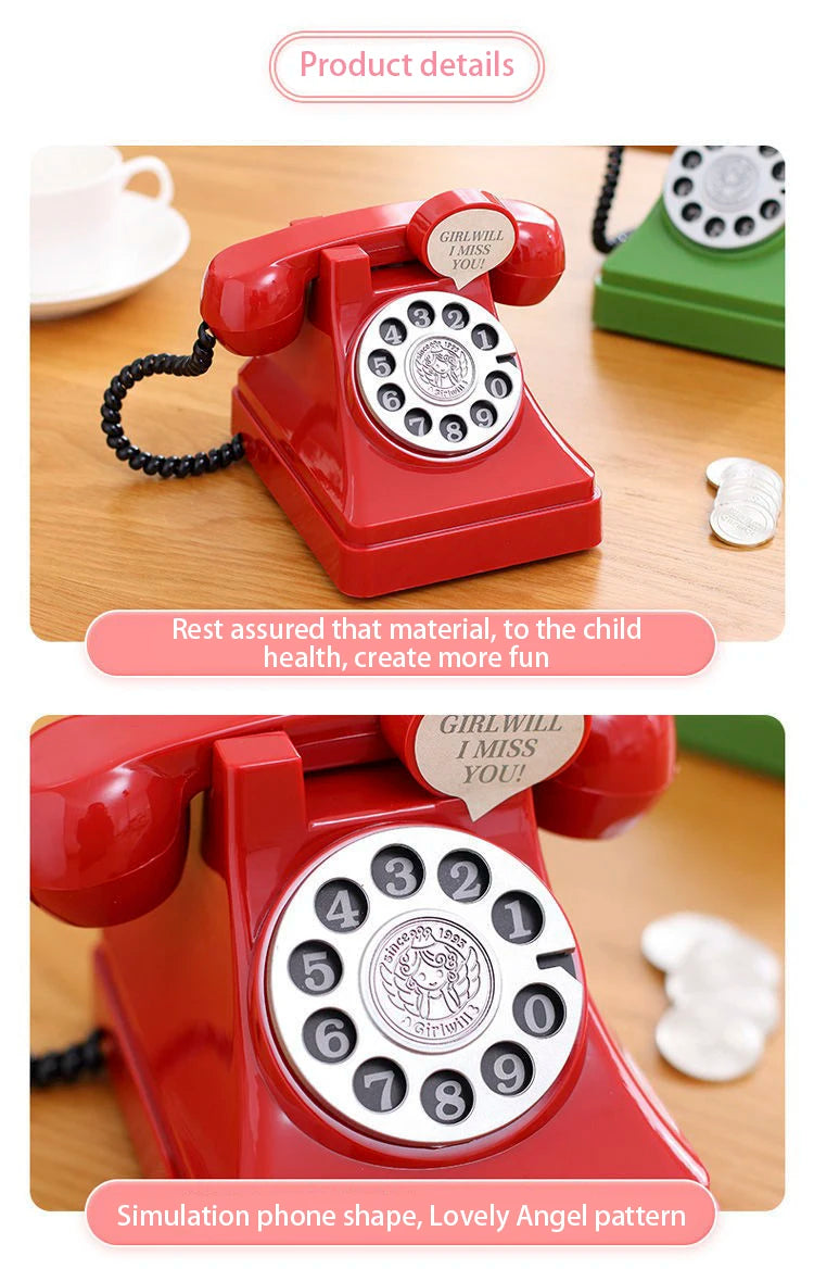 A red retro telephone toy with an angel pattern, used as a simulation phone shape for children.