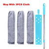 A set of mop with three cloth attachments and a telescopic handle for cleaning hard-to-reach areas.
