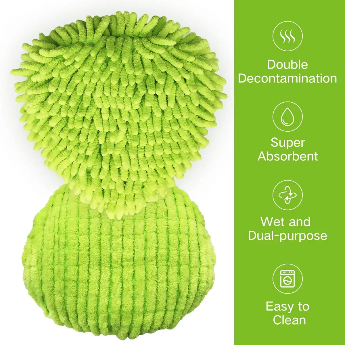 Bright lime green replacement spin mop head refill for cleaning.