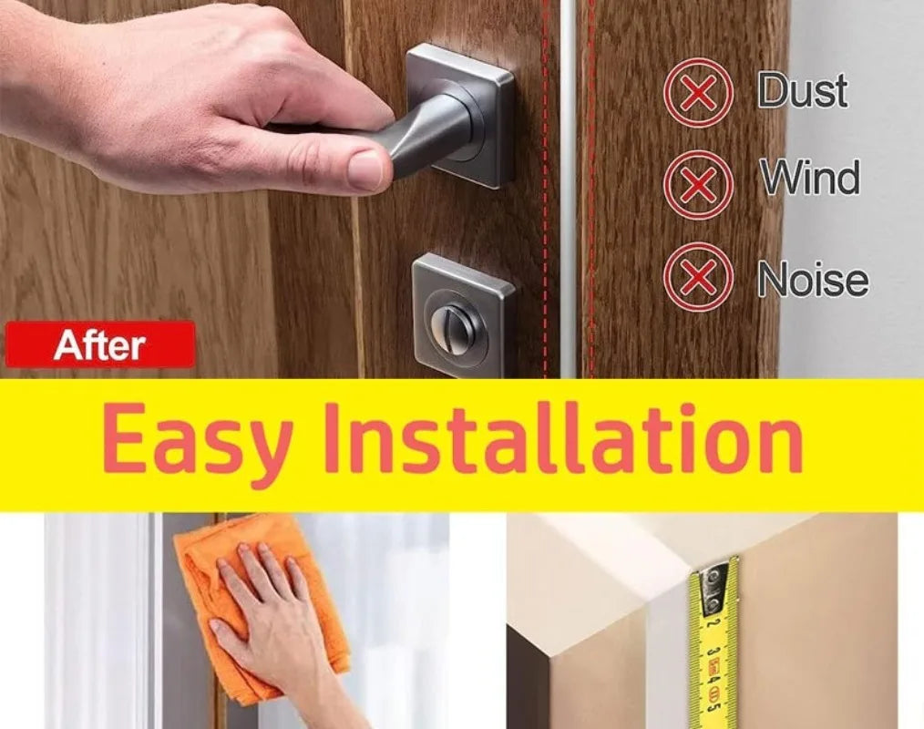 After image showing easy installation of a door weather stripping kit with dust wind and noise protection features