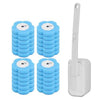 Set de brosse à WC jetable fixée au mur avec manche et tête en bleu clair et blanc.