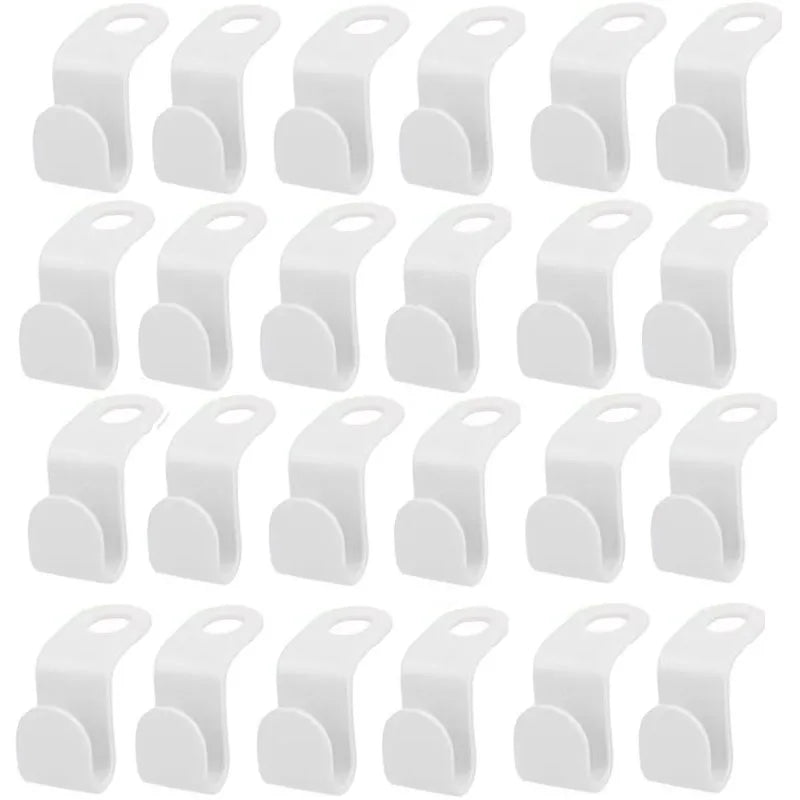 White space-saving hanger connector hooks used for closet organization