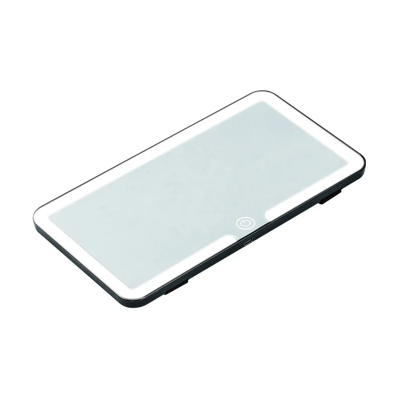 Espejo de tocador rectangular con luz LED y visera solar.