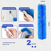 A close-up view of a 3.6 inch blue flexible cleaning brush with a dense, soft fiber, shown alongside its components and usage