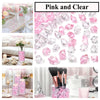 Rocas de hielo triturado de acrílico rosa y transparente para decoración y rellenos, mostradas en diversas disposiciones