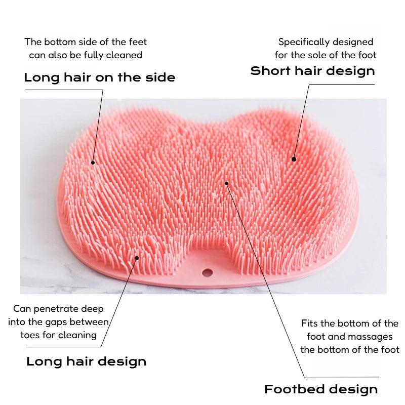 Rosa Saugnapf-Fußmassagematte mit verschiedenen Haardesigns und Fußbett-Design.