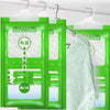 Green hanging bags with white absorbent material and water droplets, used for wardrobe moisture absorption.