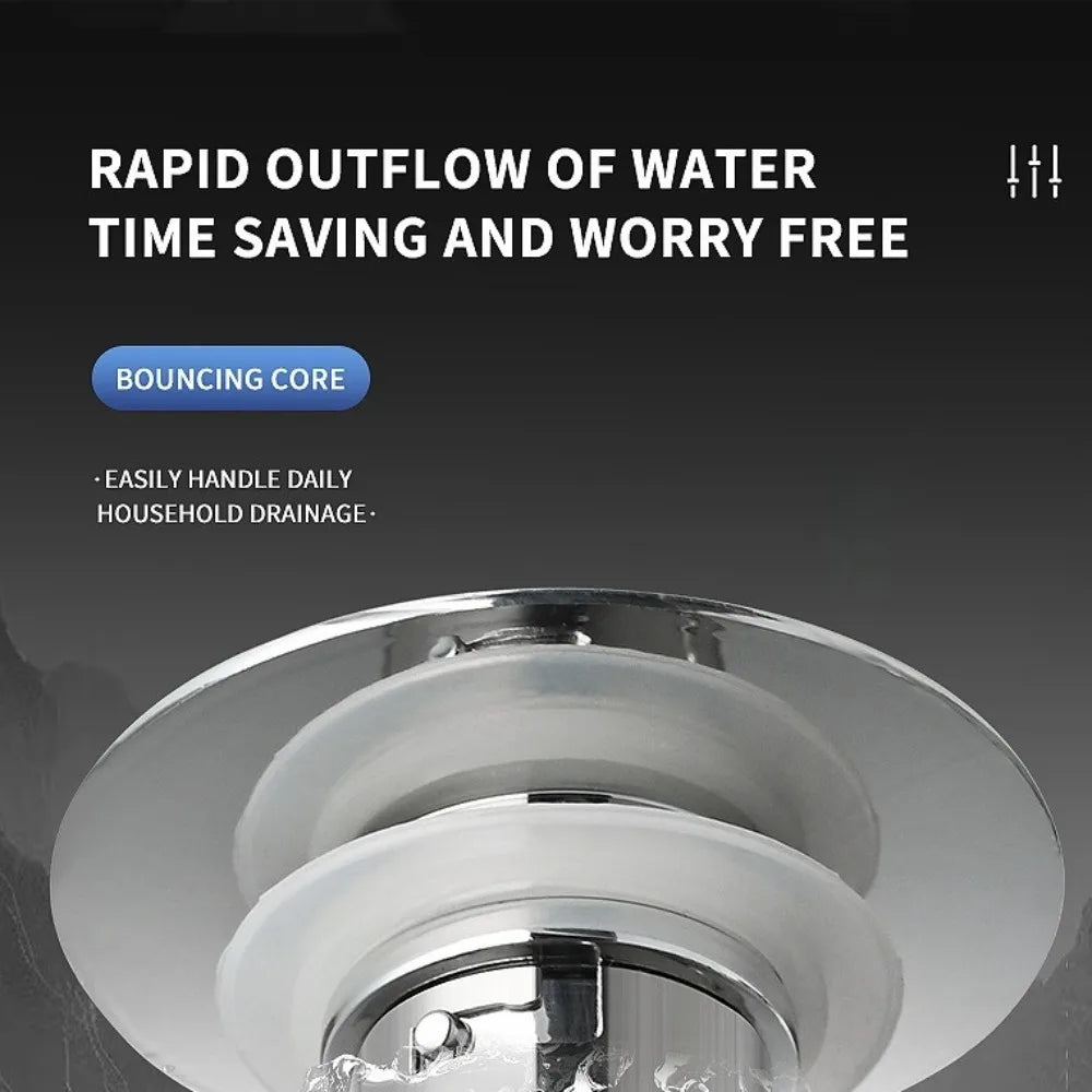 Close-up view of a brass sink drain strainer with a removable filter, designed for rapid water outflow.