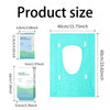 A display showing the size of bulk disposable toilet seat covers, including dimensions for various sizes.