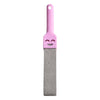 A pink natural pumice toilet cleaning brush with a handle and a smiling face design.