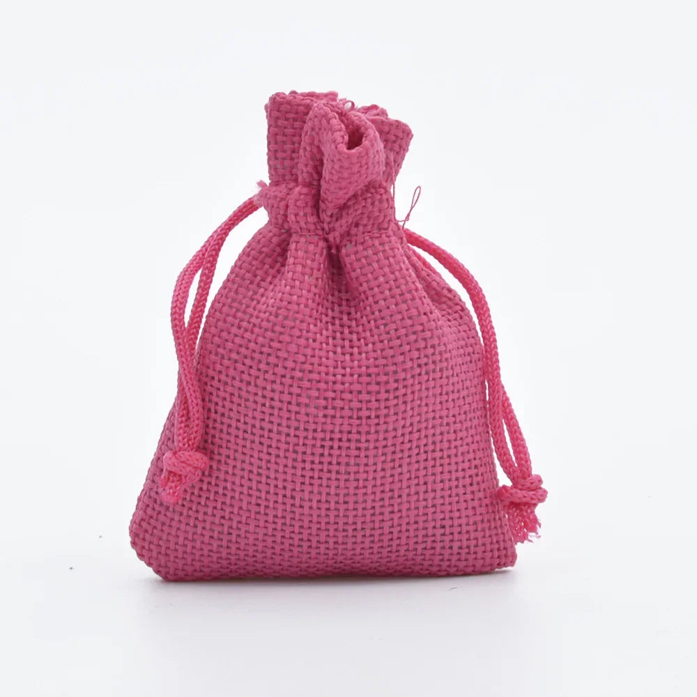 Pinkes handgemachtes Geschenkbeutel aus Jute und Leinen mit Schnurverschluss