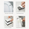 Step-by-step guide showing how to use cartoon toilet seat lifter handles to lift a seat.