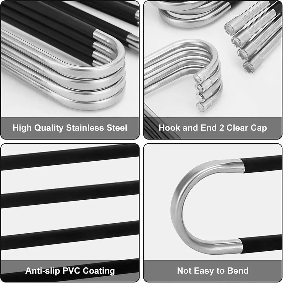 Stainless steel hook and end clear cap storage rack for pants and towels with anti-slip coating