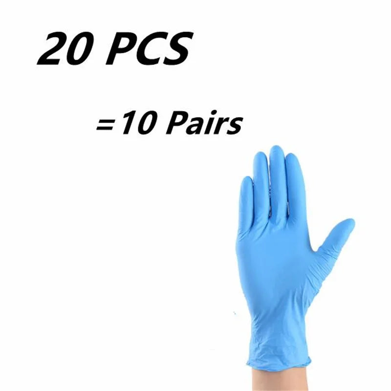 A hand wearing a bright blue disposable nitrile glove is shown against a white background.