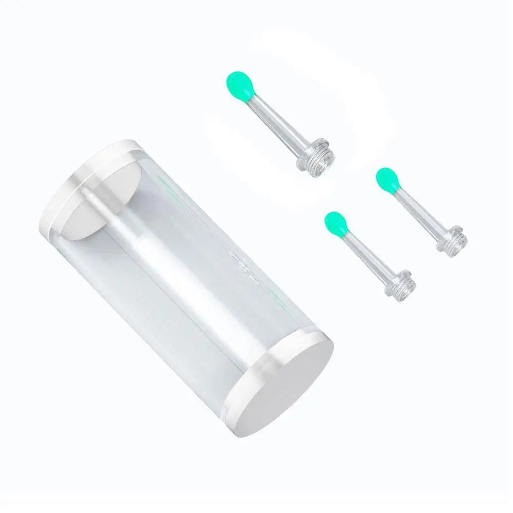 A replacement ear spoon for otoscope cleaning shown next to several small metal spoons.