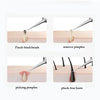 Stainless steel acne and blackhead remover kit showing various tools for removing pimples, blackheads, and fine hairs
