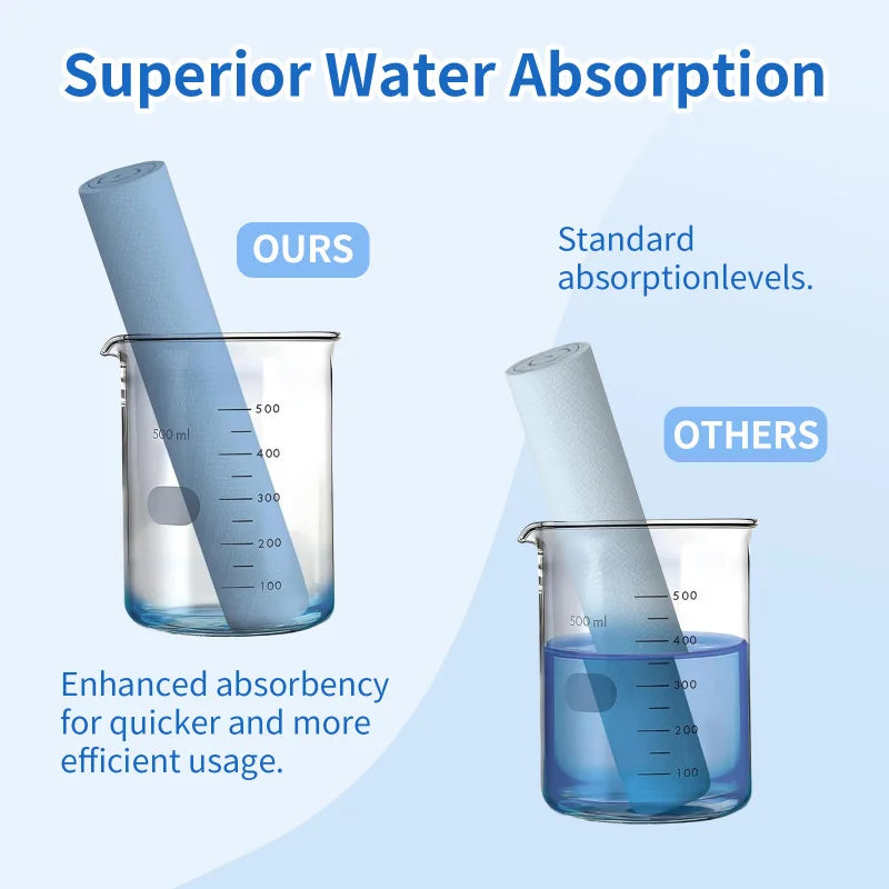 Comparison of superior water absorption in a glass measuring cylinder for facial cleansing wipes.