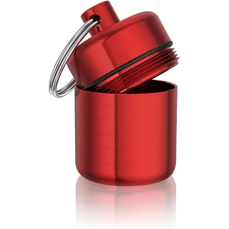 Caja de viaje de aleación de aluminio roja con cerradura de seguridad, vista desde arriba.