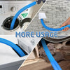 A flexible blue drying hose is shown being used to dry a washing machine, demonstrating its versatility.