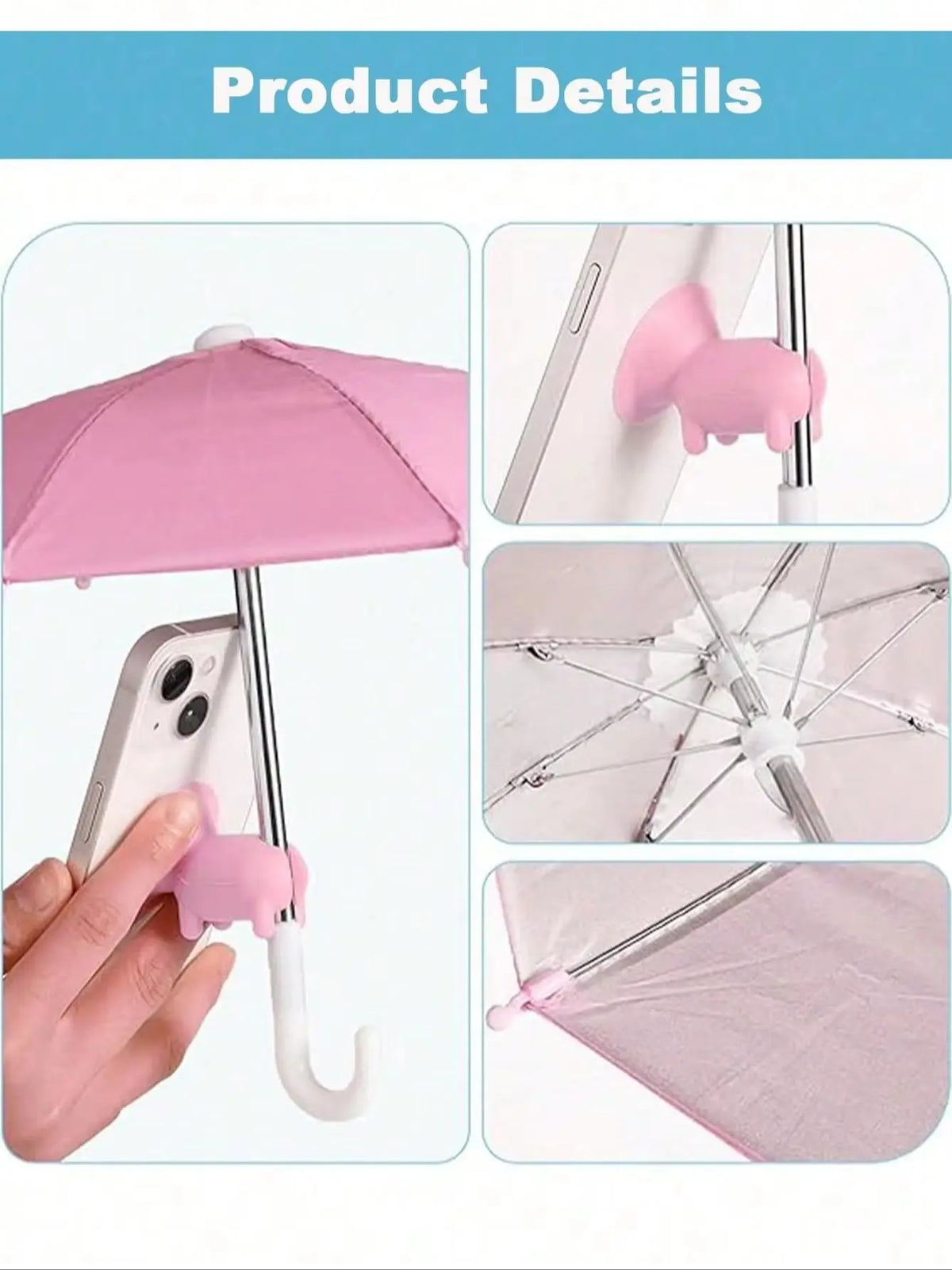 Two pink universal phone sunshades with suction cups shown in various angles.