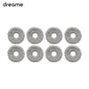 A set of eight circular replacement parts for a Dreame robot vacuum.
