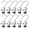 A set of stainless steel clothespins for laundry and organization.