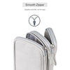 A close-up view of a light gray waterproof cable organizer travel case with a smooth zipper.