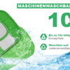 Green reusable microfiber mop pads being washed in water, advertised as machine washable up to 100 times.