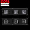 Four pieces of horizontal double-sided adhesive wall hooks shown in various views.
