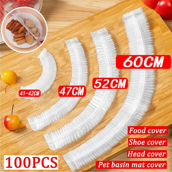 100 pieces of clear plastic reusable covers for food, shoe, head, and pet basin mats