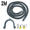 A kit for a 2M washing machine drain hose, including the hose and two yellow connectors.