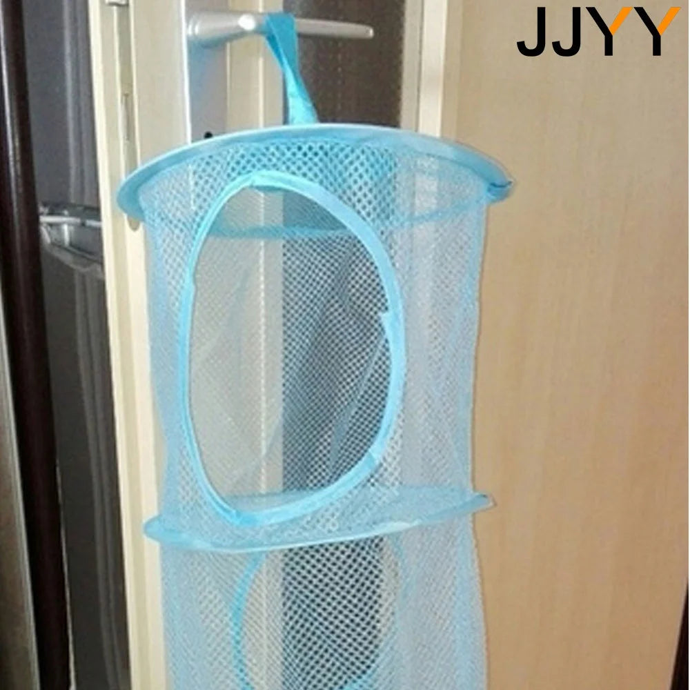 Light blue multi-layer mesh hanging storage organizer for closet or pantry