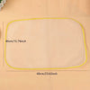 A rectangular beige heat resistant ironing cloth with yellow trim, measuring 40cm by 60cm.
