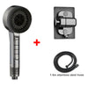 A silver high pressure shower head, a mounting plate, and a 1.5m stainless steel hose are shown.