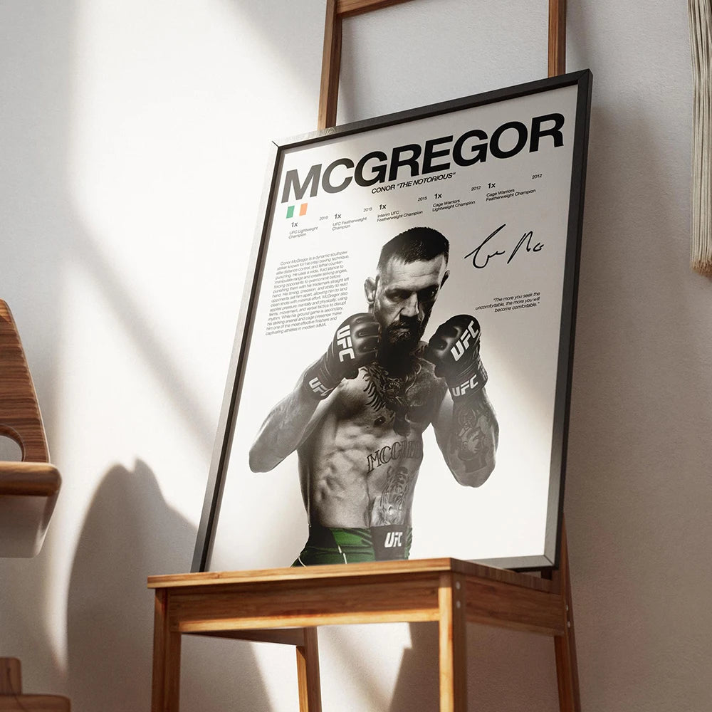 A framed canvas art print featuring a portrait of an UFC fighter named McGregor.