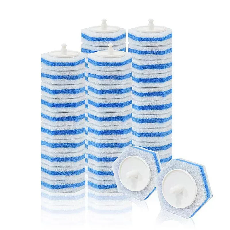 A set of bulk toilet wand refill heads with blue and white striped cleaning wipes.