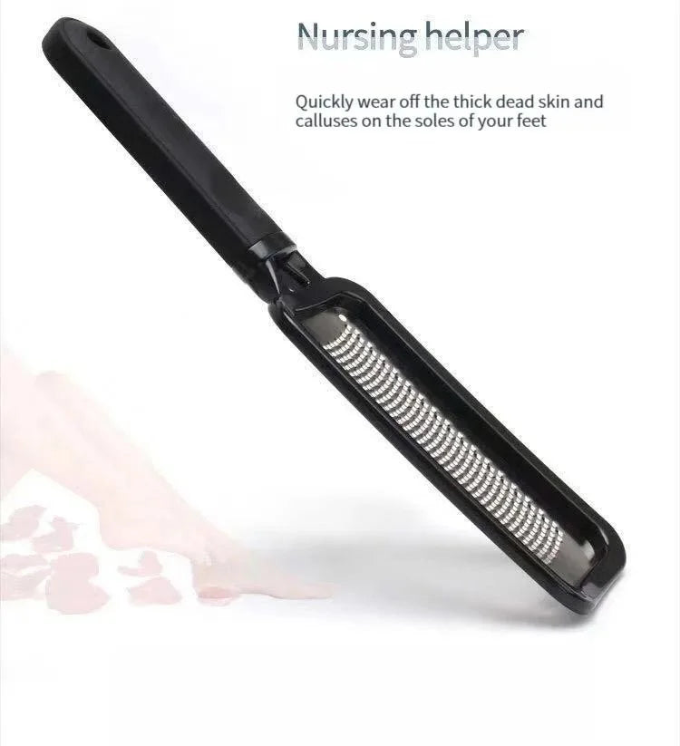 A black professional foot file and callus remover tool shown for removing dead skin and calluses.
