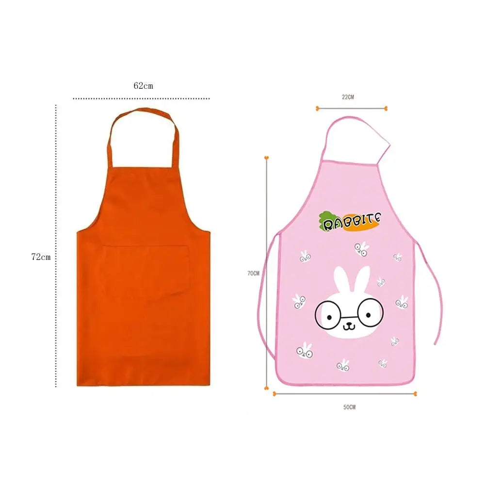 Orange oil-proof cooking apron with a pocket and a cute rabbit design