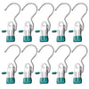 A set of stainless steel clothespins for laundry and organization, shown in various colors.
